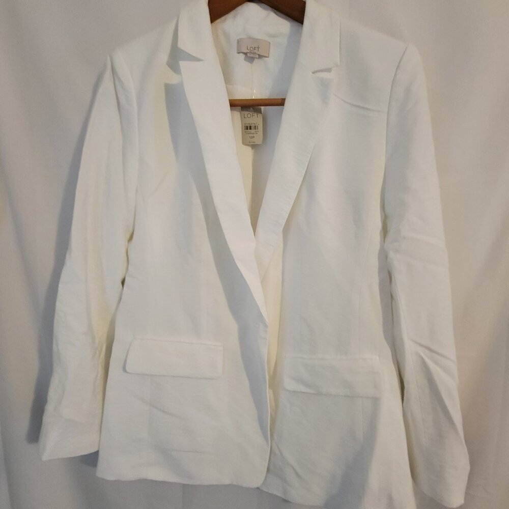 Women's White Blazer Ann Taylor Loft NWT 12p Petite Silky Shiny Fabric